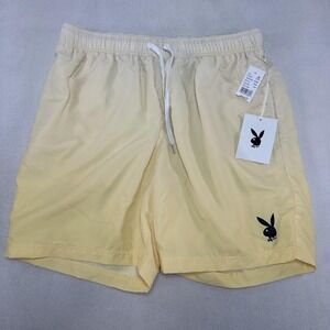 Playboy Swim Trunks Mens Large Yellow Mesh Lined Drawstring Shorts PacSun Summer